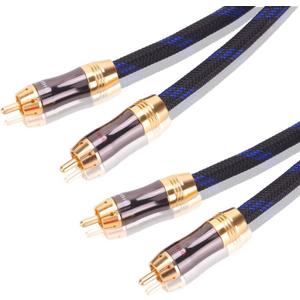 Dual 2RCA Male to 2RCA Male Stereo Audio Cable, Double-Shielded (OD 8.0mm), for Amplifiers, AV Receivers, Hi-Fi System (4 Feet)