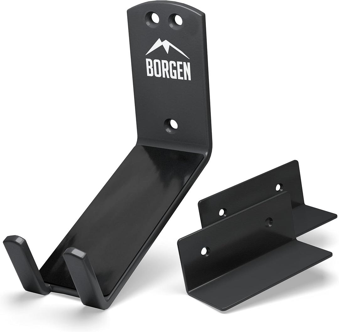 Borgen Bike Wall Mount Pedal Hook for E-Bikes, MTB & Road - Bicycle Wall Mount with Support Brackets and Wall Protection Pads, Suitable as Bike Rack Garage Bike Storage Shed and Bicycle Storage Indoor