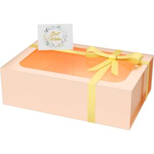 PSHVYM Large Gift Box with Window, 13.5x9x4.3 In Rose Gold Gift Box for Presents Magnetic Lids Collapsible for Bridesmaid Proposal Box, Wedding, Birthday, Christmas, Contains Card, Ribbon