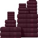 GLAMBURG Ultra Soft 24-Piece Towel Set - 100% Pure Ringspun Cotton, Contains 8 Oversized Bath Towels 27x54, 8 Hand Towels 16x28, 8 Wash Cloths 13x13 - Ideal for Everyday use, Hotel & Spa - Burgundy