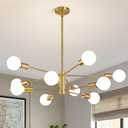 RUIYEY Modern Sputnik Chandeliers Light, 10Light Gold Gold Dining Room Chandelier Over Table, Height Adjustable Industrial Semi Flush Mount Mid Century Chandelier for Kitchen Island Living Room