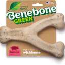 Dog Bones for Modest Chewers: Benebone Green Plant-Based Real Bacon Wishbone Dog Chew Toy for Large Dogs, Made in USA