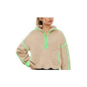 Yanekop Womens Quarter Zip Pullover Sherpa Fleece Jacket Oversized Zip Up Sweatshirt Half Zip Pullover Fuzzy Outerwear, Size Small