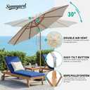9FT/10FT Bamboo Patio Umbrella, Large Outdoor Umbrella with UPF 50+ Sun Protection, Rope Pulley Lift & Push-Button Tilt, 8-Rib Ventilated Canopy for Garden, Deck, Backyard & Outdoor Dining