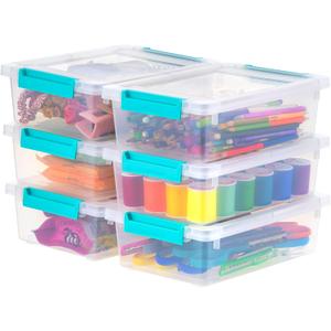 IRIS USA 2 Qt. Plastic Storage Bins Containers with Lids, 6 Pack, Sensory Bin, Craft Storage, Craft Organizers and Storage, Organizing Container for Home, Office and Art Supplies, Stackable, Clear