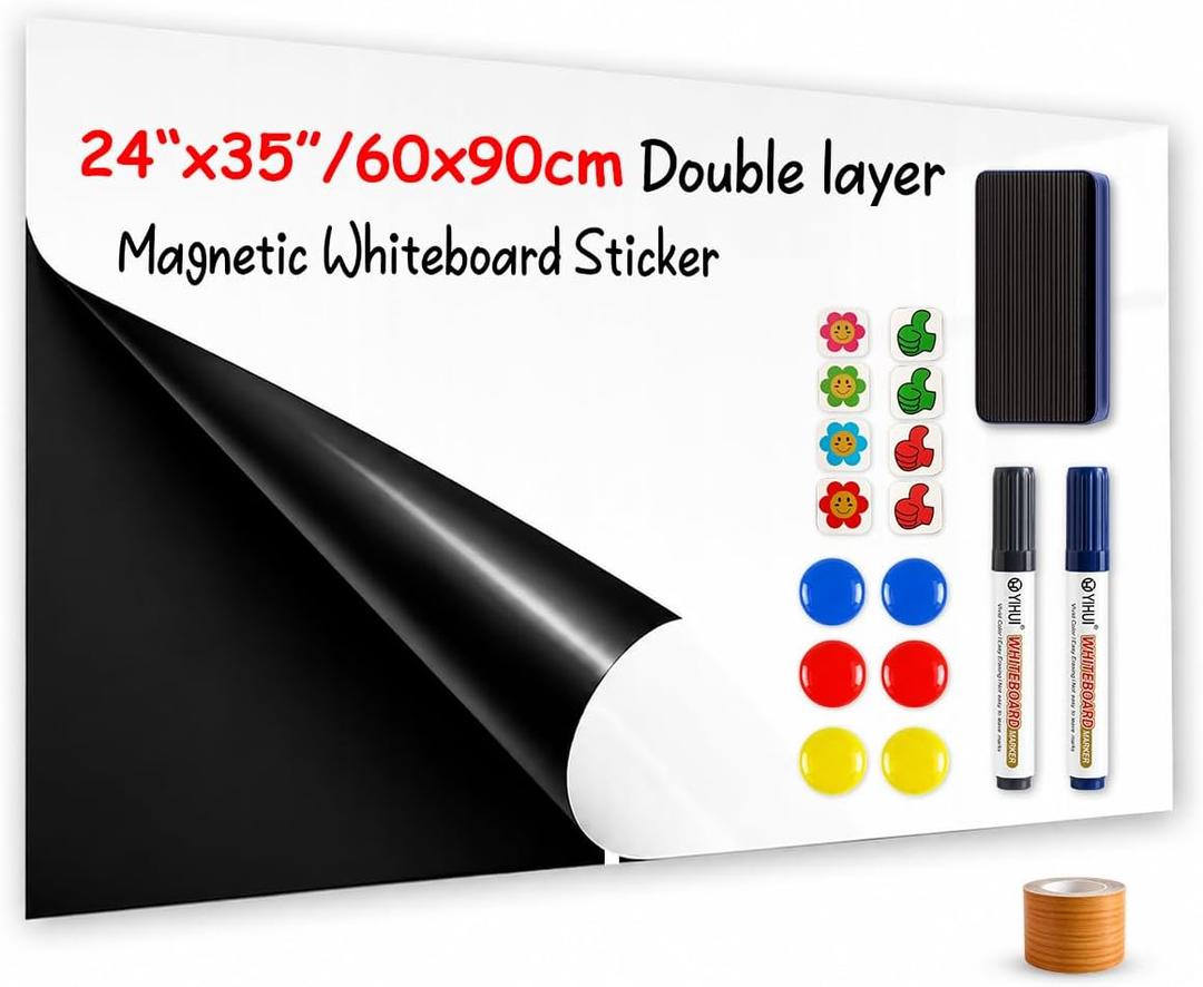 2-Tier Large Magnetic Chalkboard 24"x35", Self Adhesive Blackboard Decal