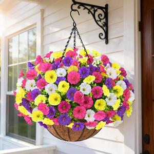 2 x Elyum Artificial Hanging Flowers for Outdoors, Fake Flowers Artificial Petunias Hanging Baskets for Outdoors, UV Resistant Fake Hanging Plants Flowers for Outside Garden Patio Porch Decor