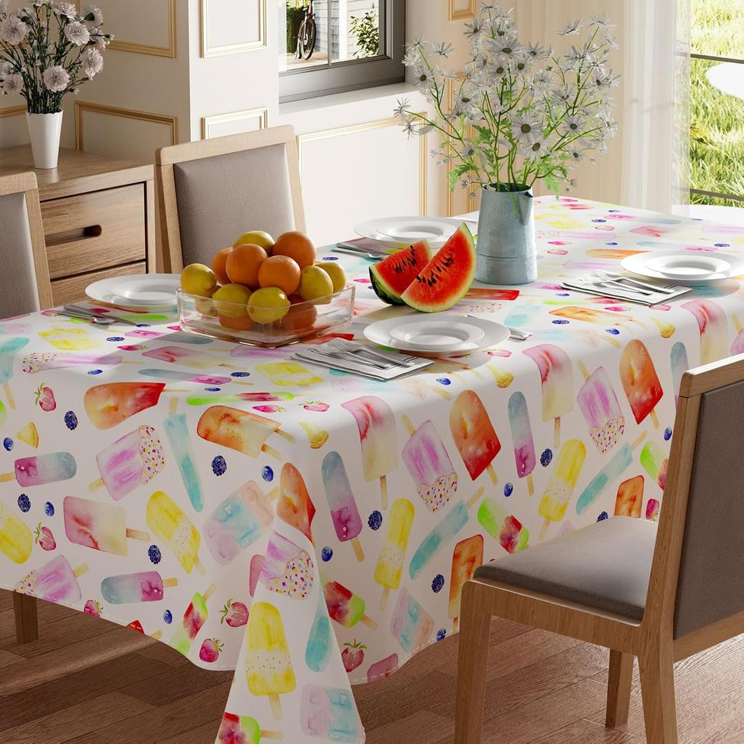 XCHI Colorful Cool Popsicle Strawberry Grape Fruits Summer Tablecloth Rectangle Washable Table Covers for Indoor Outdoor Dining Home Party Decorations 60x120 Inch