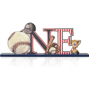 3 x Smile Wooden Baseball Standing Decor Sports Themed Tabletop One Player for Game Room & Baseball Fans