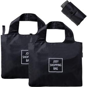 QSYW Foldable Reusable Large Shopping Bag, Washable Waterproof Nylon Pouch Bags, 2 Pcs, black