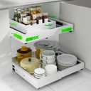 Expandable Pull Out Cabinet Organizer, Adjustable Width 12"-19" & Depth 16.5"-22", 4-Side Extension, 5 Slide Rails for Heavy Duty Use, Adhesive Roll Out Shelves for Kitchen Cabinets, White 1PCS