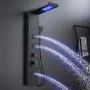 5-in-1 LED Shower Panel Tower System Stainless Steel Matte Black | Rainfall + waterfall heads | Body jets | Handheld shower | Tub spout | LED lights | Wall mount
