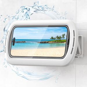 Lamicall Shower Phone Holder with Speaker Holes, IPX6 Waterproof Clear Sound & 480 Rotation Shower Case Accessories, Waterproof Bathroom Wall Mount for iPhone 17 16 Pro Max Air, S25 Ultra, 4-7" Phone (Fits up to 7.2", Snow White)