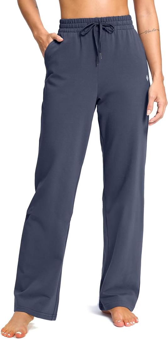 Women's Tall Cotton Sweatspants Yoga Lounge Casual Pants Open Bottom Sweat Pants for Women with Pockets, 33/XL, Dusty Blue 