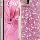 FABSPARK Case for iPhone 15 Plus,Glitter Crystal Diamond Rhinestones Sequin Shiny Bling Sparkly Glossy Luxury Electroplated Case,Aesthetic Cute Full Protection for iPhone 15 Plus,Pink
