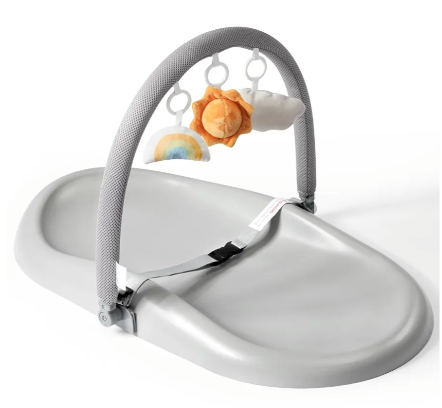 Feisike Baby Changing Pad, Waterproof Wipe-Clean PU Surface, Non-Slip Safety Base & Removable Toy Bar, Ergonomic Diaper Changing Station for Dresser, Nursery, or Travel, Gray