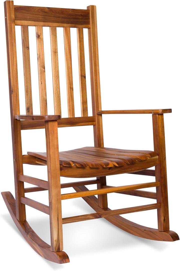 Shine Company Vermont Porch Rocker, High Back Acacia Wood Rocking Chair, Oak Shine Company Vermont Porch Rocker, High Back Acacia Wood Rocking Chair, Oak