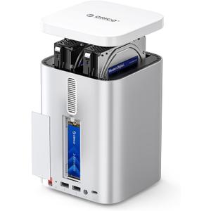 ORICO MiniTower 2 Bay RAID Enclosure Compatible NVMe SSD 10Gbps with Expansion Hub Docking Station for Mac mini M4 Max Up to 56TB-M435