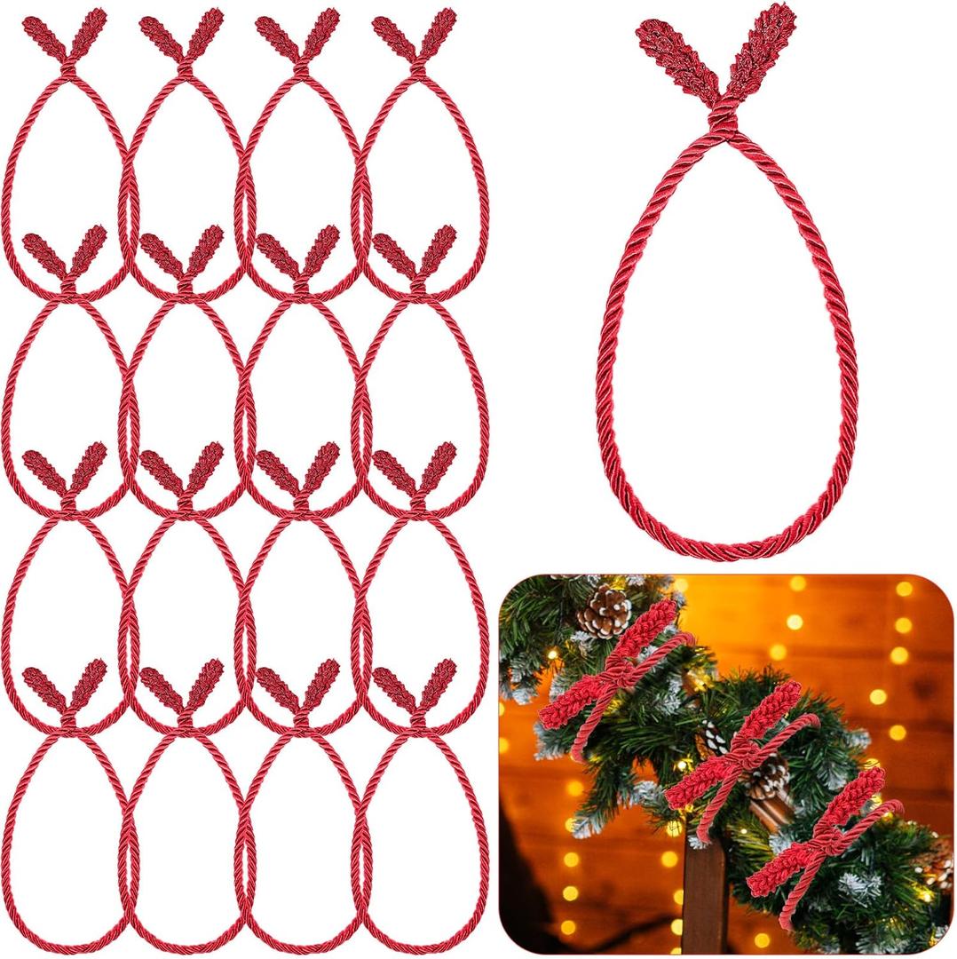 Zhengmy 16 Pcs 20 Inches Christmas Garland Ties Christmas Decorative Twist Ties for Banister Reusable and Flexible Twist for Xmas Home Decorations Holiday Craft Wrapping (Red)