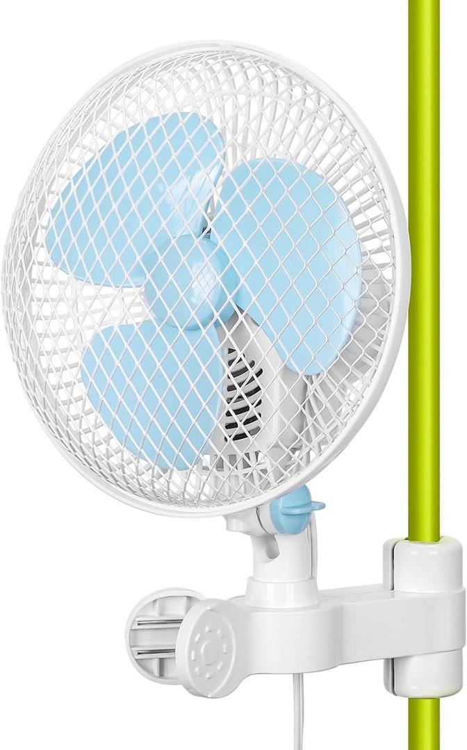 Oscillating Clip on Fan for Grow Tent Pole Mount from 0.59-1, Small Oscillation Fan for Home Growing, 8ft Long Cord, 39dB Quiet Operation, 6-in