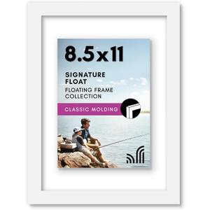 Americanflat 8.5x11 Floating Picture Frame with Polished Crystal-Clear Glass - Use as 5x7 Picture Frame or Display 4x6 Photo - Signature Float Collection - Photo Frames for Wall Display - White