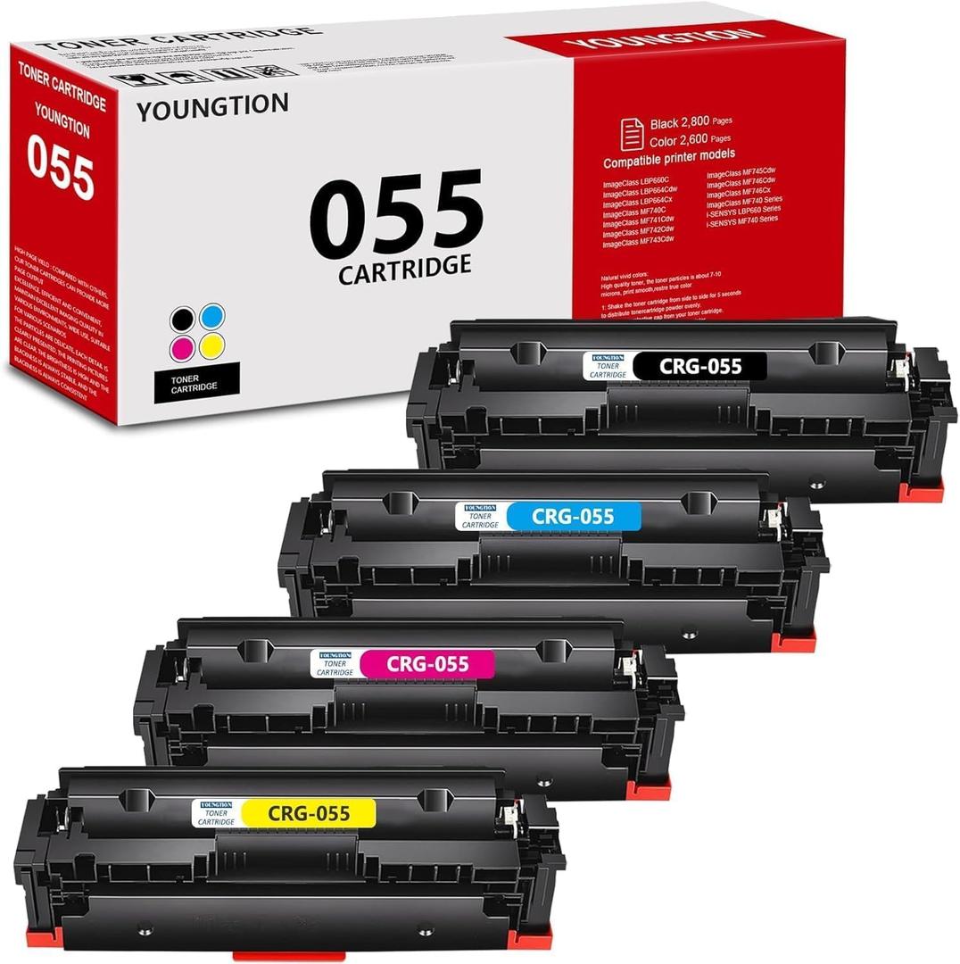 High-Yield 055 Toner Cartridges 4-Pack(BK/C/M/Y) Compatible MF743cdw Toner Replacement for Canon 055 Toner Cartridge Set for Color image CLASS MF741Cdw MF743Cdw MF745Cdw MF746Cdw LBP664Cdw Printer