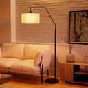 Globe Electric 65" Matte Black Floor Lamp with White Fabric Shade