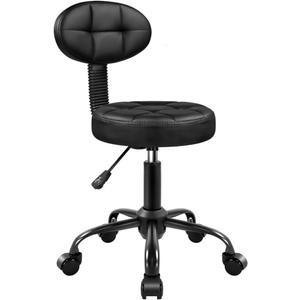 Round Stool with Back for Work SPA Shop Home Massage Height Adjustable Swivel Stool Chair with Wheels (Black)