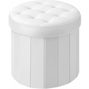 Bsketa Folding Storage Ottoman Round 14" x 14" x 13"Inch, Foot Stool with Thicker Foam Padded Seat Small Leather Storage Ottoman Bench Foot Rest for Living Room Foldable Coffee Table,White
