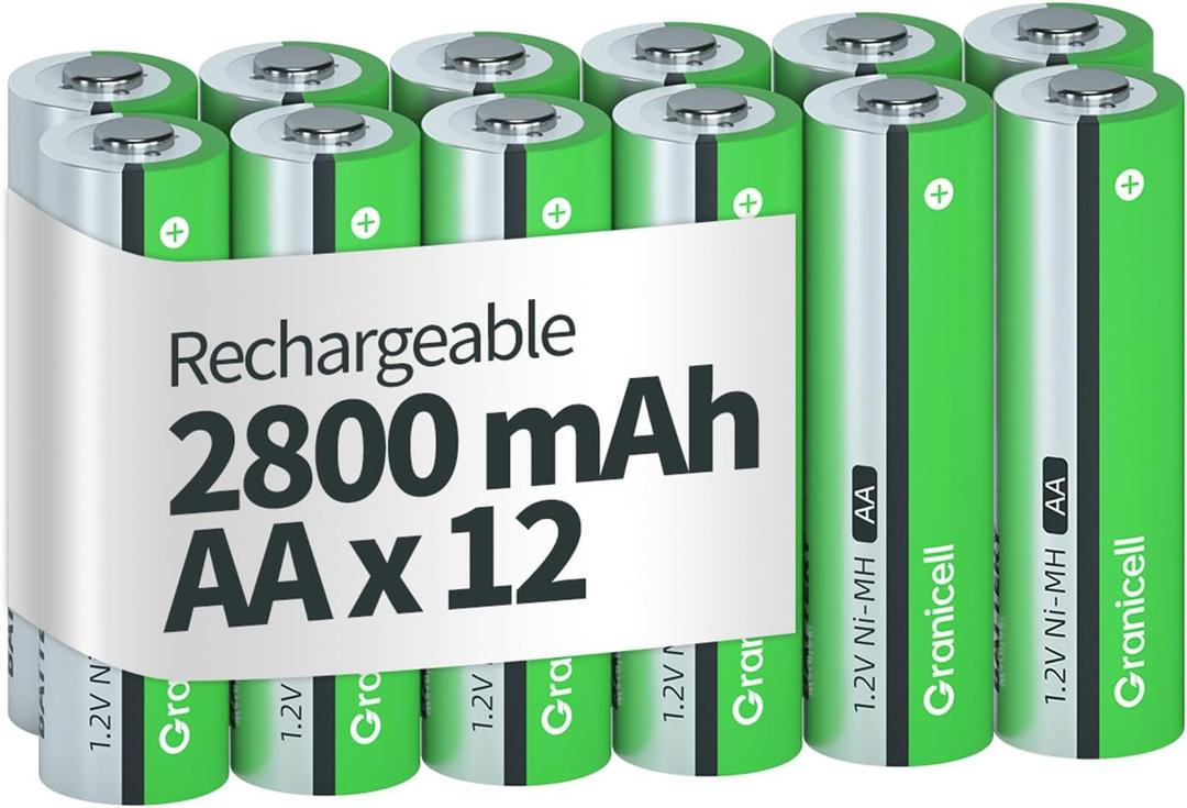 AA Rechargeable Batteries 2800 mAh High Capacity 1300 Cycle,1.2V NiMH Low Self Discharge AA Battery,12 Pack