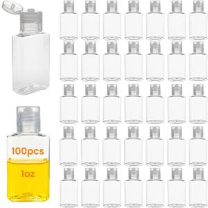 100 Pcs 1 oz Small Travel Bottles for Toiletries,Liquid,Shampoo,Lotion,Cream - Empty Hand Sanitizer Bottles with Flip Caps,Clear Plastic Travel Size Containers Leak Proof Refillable