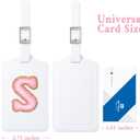 2 x Sodsay 2 PCS Initial Luggage Tag, Luggage Tags for Suitcases Cute Embroidered Letter PU Leather Travel Bag Baggage Tags Privacy Cover ID Label for Women Kids Teens Men(S, White Leather+Pink Letter)