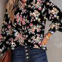 Dokotoo Women's Casual V Neck Allover Floral Print Long Sleeve Chiffon Button Down Blouses Bohemian Top Shirts (M)
