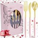 Supernal 102Pcs Pink Plastic Silverware, Gold Disposable Utensils with Pink Handle, Elegant Gold Plastic Silverware Set Includes 34 Forks, 34 Spoons and 34 Knives for Party & Wedding, Mother's Day