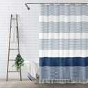 Awellife Navy Blue Shower Curtain for Bathroom Stripe Tassel Shower Curtain 72 X 96 Inches Farmhouse Linen Extra Long
