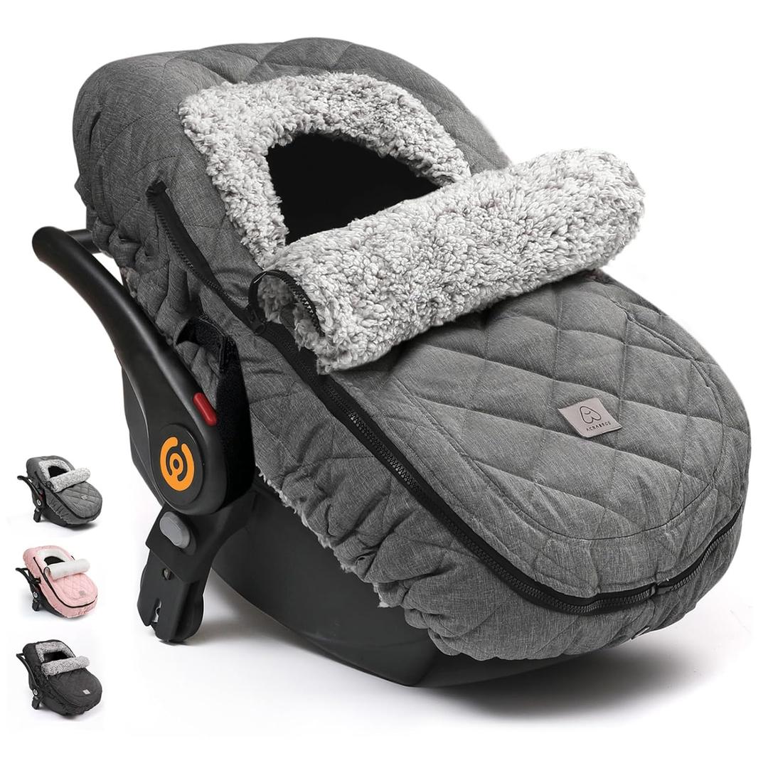 ACRABROS Car Seat Cover Baby: Winter Infant Carseat Canopy for Boy Girl Newborn, Zipper Peeping Window, Warm Cozy Cold Weather Waterproof Fitted, Heather Grey