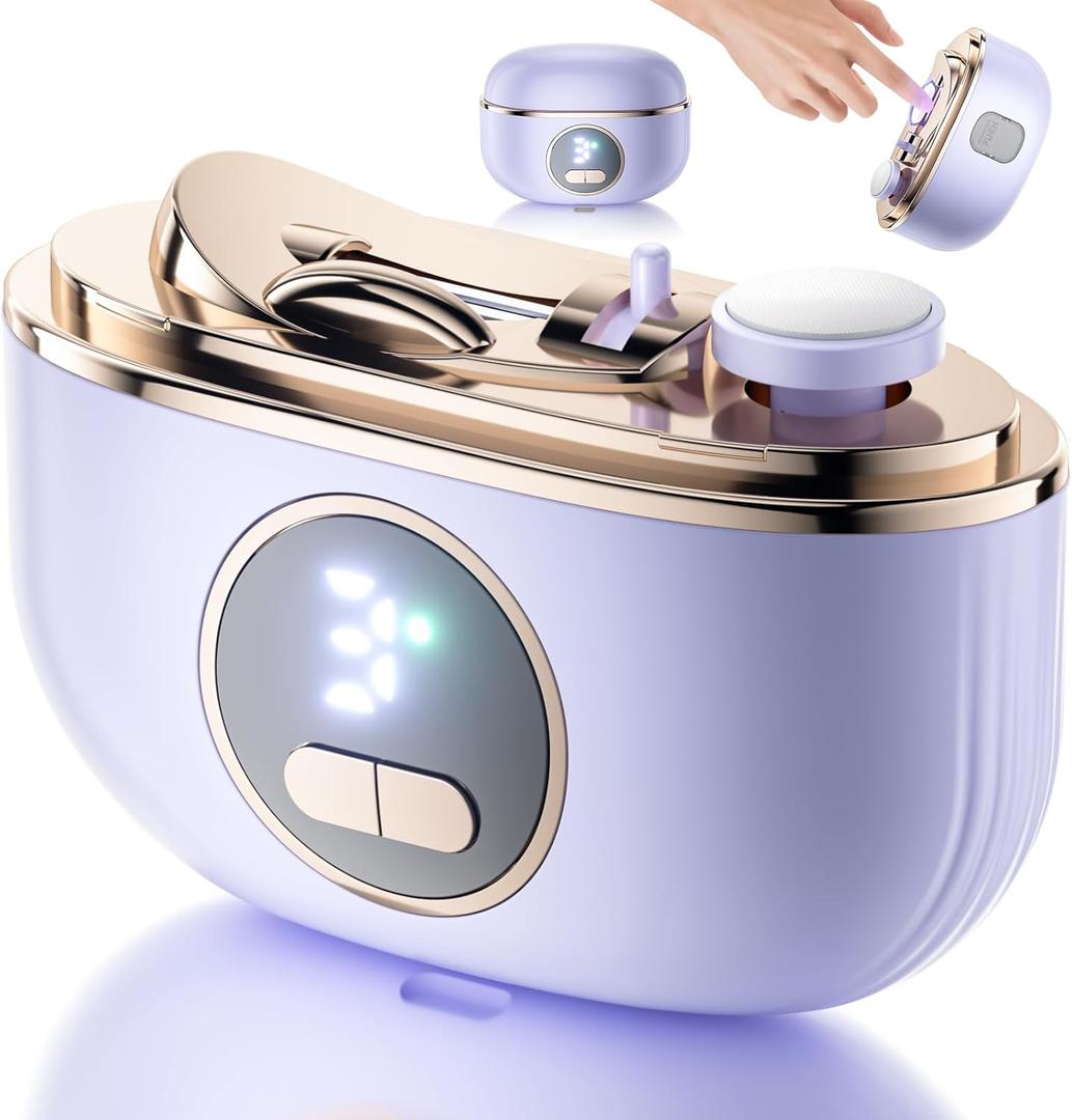 Electric Nail Clipper, 2 in1 Smart Toenail Clippers with Polishing for Fingers and Toes, Rechargeable Fingernail Trimmer with 3 Adjustable Speeds for Senior Adults Men Caregivers(Lightpurple)