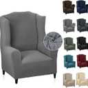 MAXIJIN Wingback Chair Covers 1-Piece Stretch Wing Chair Covers Soft Thick Wingback Armchair Slipcover Non-Slip High Back Chair Furniture Protector Washable (Wing Chair, Grey)