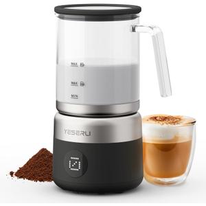 5-in-1 Split Glasscup Electric Milk Frother, 14oz One-Touch Foam Maker & Steamer for Latte/Cappuccino/Hot Chocolate, 600W Automatic Milk Warmer & Cold Froth, Dishwasher-Safe Glasscup BPA Free