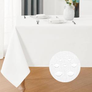 Veblandy Rectangle 6 Feet Tablecloth 60x104 inch Linen Textured Table Cloth Stain and Wrinkle Resistant Washable Polyester, Decorative Table Cover Waterproof for Dining, Buffet and Camping, White