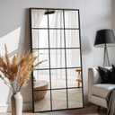 Large Window Pane Full Length Mirror for Wall, 28"x55" Black Rectangular Wall Mirror for Living Room, Bedroom, Entryway, Hanging or Leaning