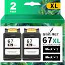 SAILNER 67XL Black High-Yield Ink Cartridge Replacement for HP Ink 67 67XL HP Printer Ink use with for DeskJet 2855e Ink Cartridges Deskjet 4155e 2755e 4155 2700 2700e Envy 6055 Printer 67(2 Pack)