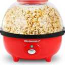Elite Gourmet EPM330R Automatic Stirring 12-cup Popcorn Maker Popper, Hot Oil Popcorn Machine w/Measuring Cap & Built-in Reversible Serving Bowl, Great for Home Party Kids, Safety ETL Approved, Red