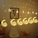 Dazzle Bright Moon Star and Fairy Tale Castle String Lights, 138 LED Muslim Curtain Fairy String Lights, 8 Lighting Modes for Home Holiday Ramadan Christmas Wedding Party Xmas Eid Decorations(USB)