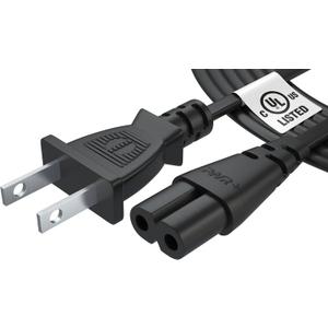 Pwr AC Cable Replacement Power Cord 2 Prong 6 Feet (Black)