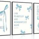 3 Pcs Blue Bow Wall Art Inspirational BiblePreppy Painting Pictures Wall Decor Blue Bow Bible Posters Prints Artwork Aesthetic for Girls Room College Apartment Living Room Bedroom Unframed, 24L"X16W"