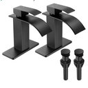 FRANSITON Black Waterfall Bathroom Faucet Lavatory Single Handle 1 or 3 Hole Bathroom Sink Faucet Washbasin Faucet with Deck and Pop-up Drain (Matte Black- Set of 2, Short)