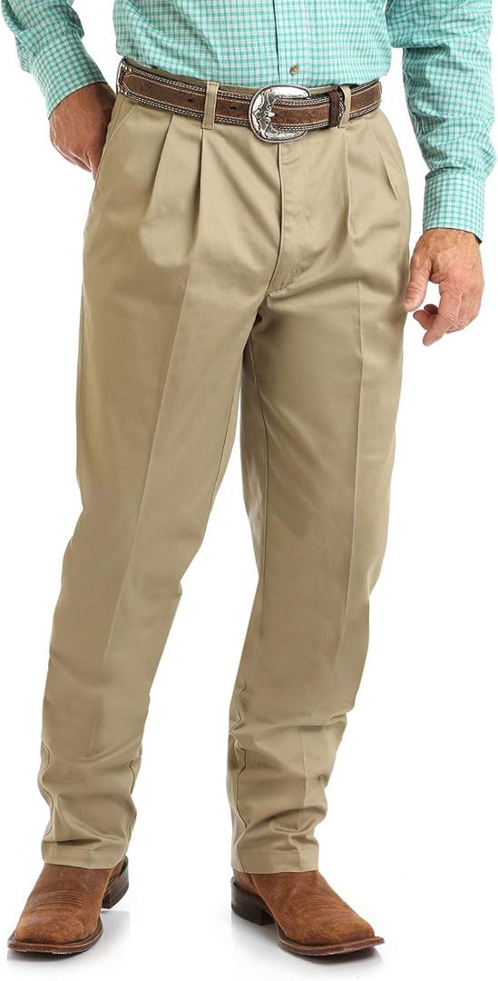 Wrangler Men's Pleated Front Casual Pants (34W x 36L, Khaki)