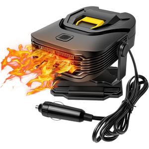 12V 200W Car Heater & Cooling Fan - Rapid Windscreen Defogger & Window Defroster for Winter & Humid Weather - Safe & Portable with Cigarette Lighter Plug-In for All Cars - Yellow