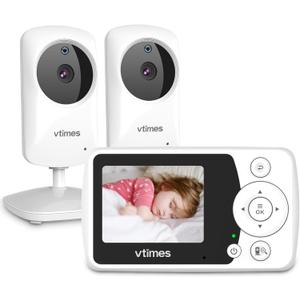 Baby Monitor with 2 Cameras, Video Baby Monitor No WiFi Night Vision, 2.4" LCD Screen Portable Baby Camera VOX Mode Pan-Tilt-Zoom Alarm and 1000ft Range, Ideal for Baby/Elderly/Pet